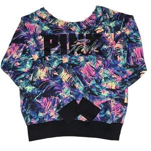 Victoria Secret Pink Sweatshirt Womens XS Fits Small Neon Multicolor Tropical